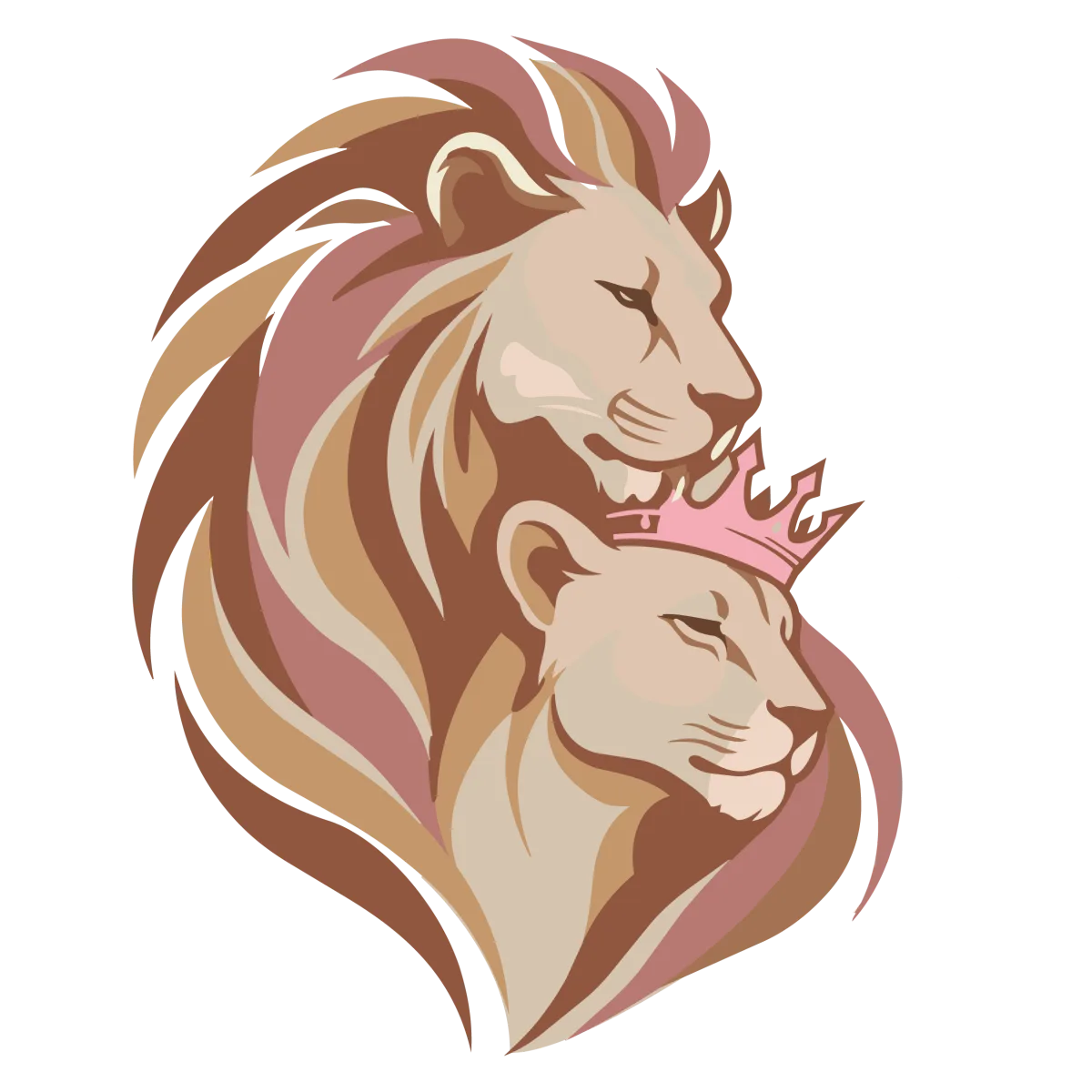 Ilustración del león y la leona coronada de Strong & Free Women